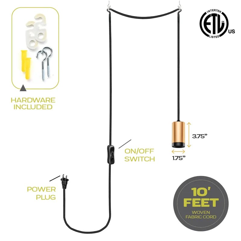 Vintage Elegance 10ft Matte Black Pendant Light Cord Kit