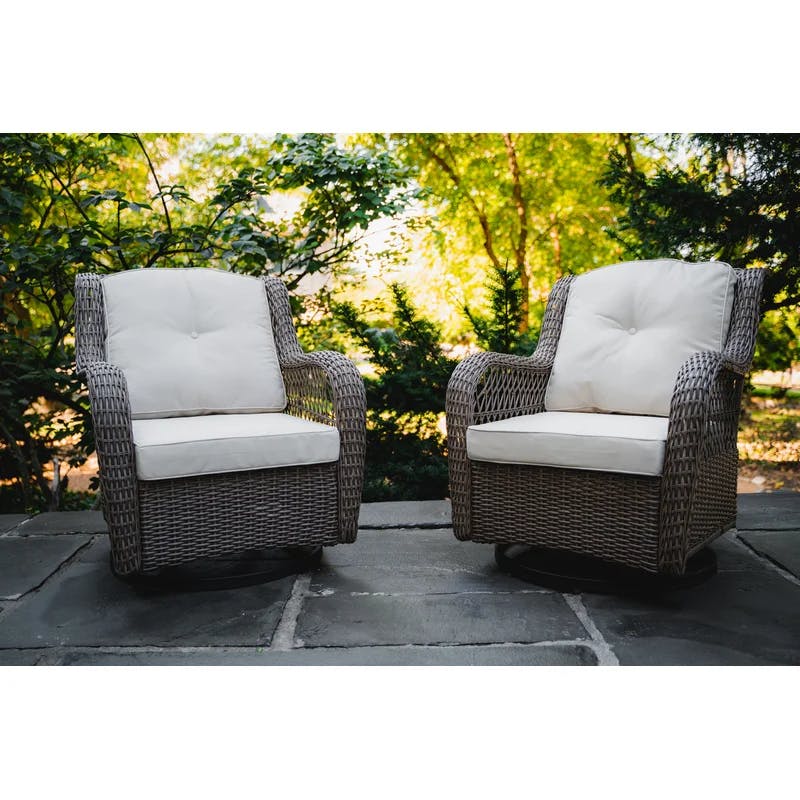 Sandstone Elegance 32" Steel Frame Patio Chair with Beige Cushions