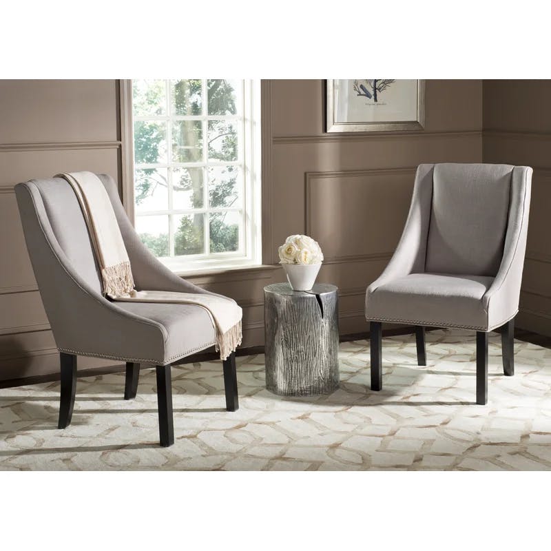 Elegant Off-White Linen Upholstered Arm Chair with Espresso Wood Legs