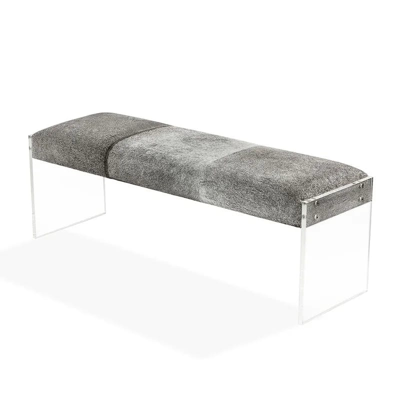 Aiden Chic Light Natural Cow Hide & Acrylic Bench