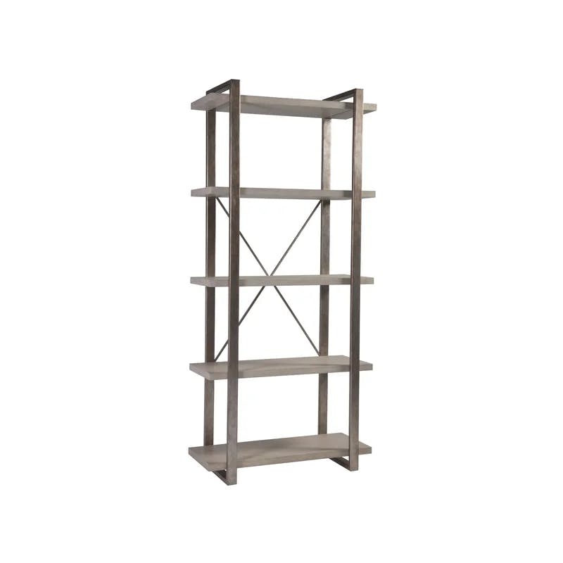 Industrial Soiree Etagere with Antiqued Silver Leaf and Light Gray Oak Shelves