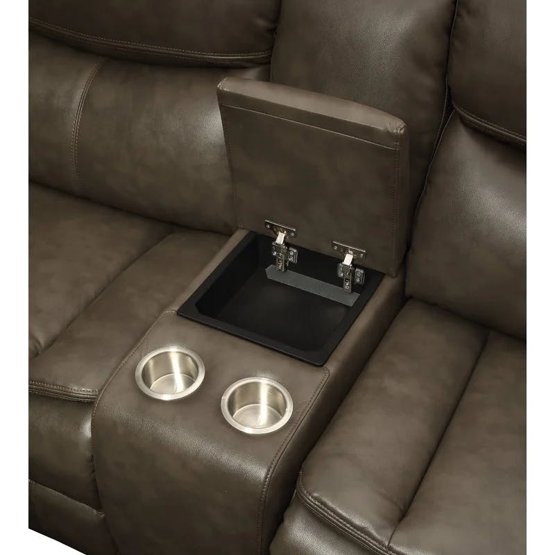 Luxurious Taupe Leather-Aire 3-Piece Tufted Sectional with Cup Holders