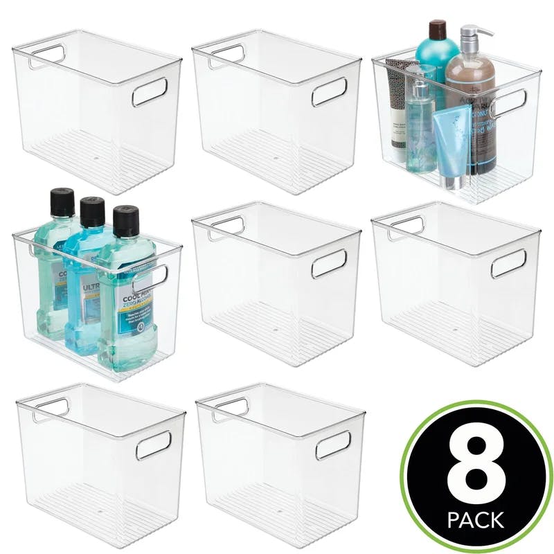 Clear Plastic Bath Storage Organizer Bin with Built-In Handles