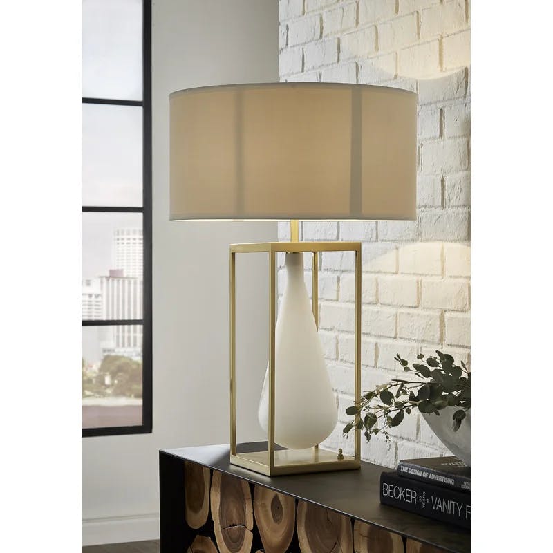 Ethereal Glow Gold & White Frosted Glass 29" Table Lamp
