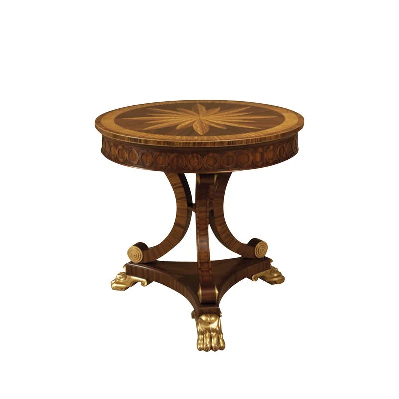 Serene Elegance 30" Mahogany and Satinwood Round Dining Table with Gilded Feet