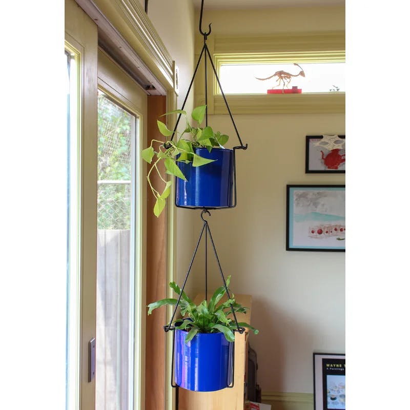 French Blue Modern Metal Hanging Planter for Indoor/Outdoor