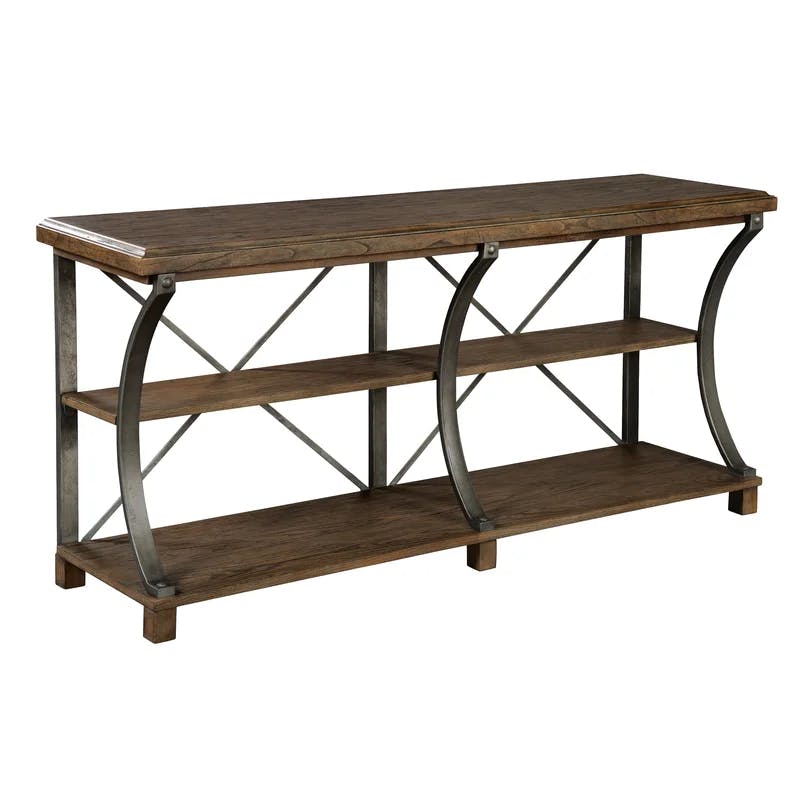 Bradee Transitional Brown Wood and Metal Console Table with Storage