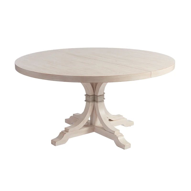 Sailcloth Cream Extendable Round Wood Dining Table, Seats Eight