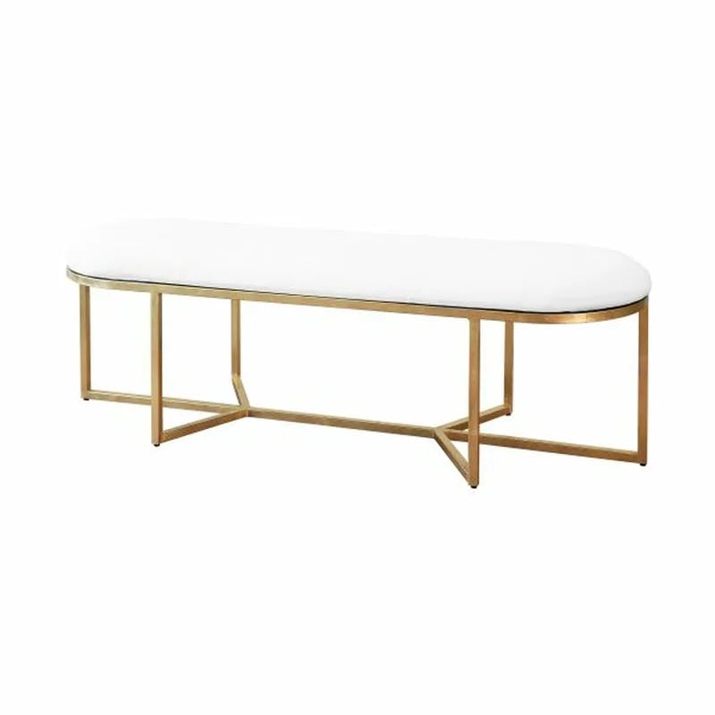 Tamia Contemporary White Linen and Gold Leaf 54" Bench