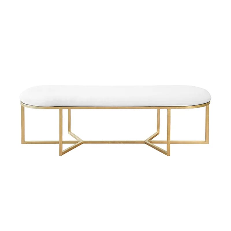Tamia Contemporary White Linen and Gold Leaf 54" Bench