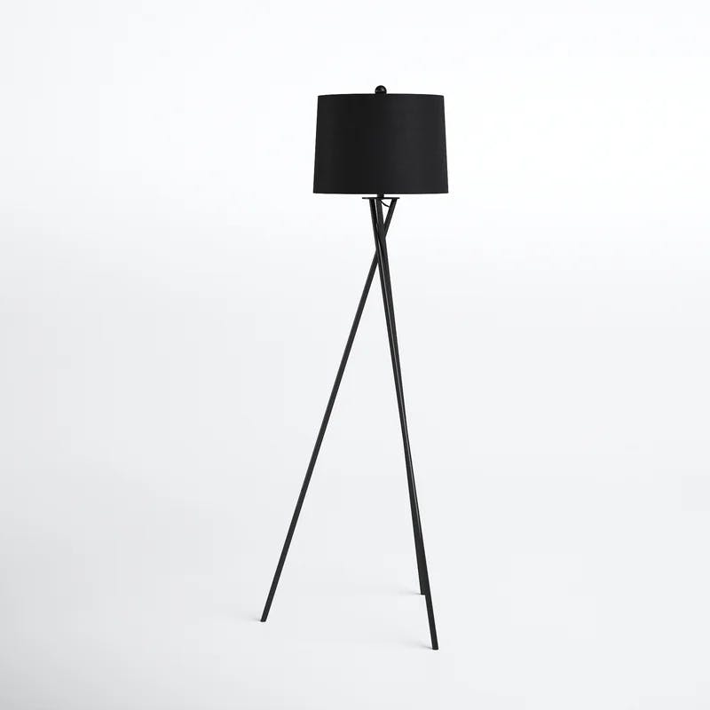 Sleek Tripod 61.5'' Black Floor Lamp with Cotton Shade
