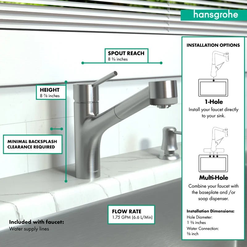Modern Steel Optik Pull-Out Spray Kitchen Faucet in Chrome