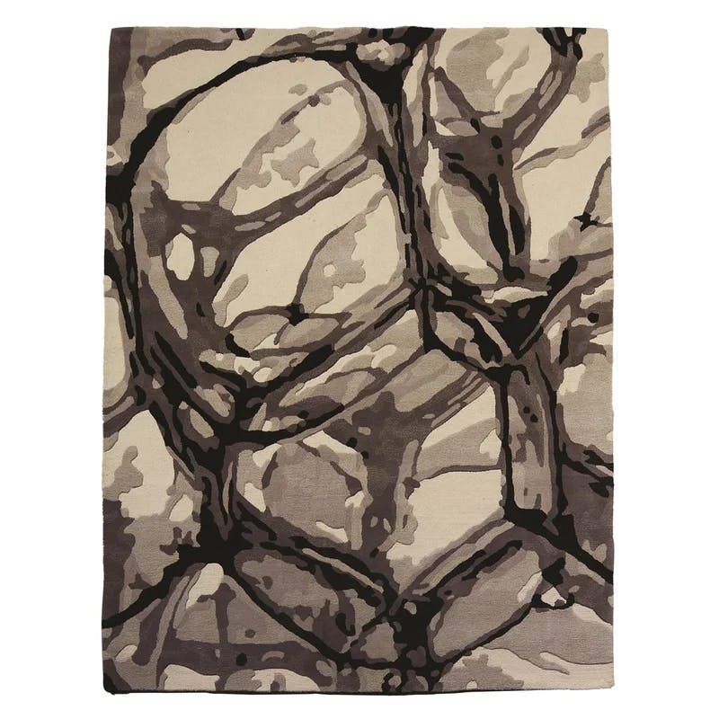 Abstract Watercolor Hand-Tufted Black Wool 8' x 10' Rug