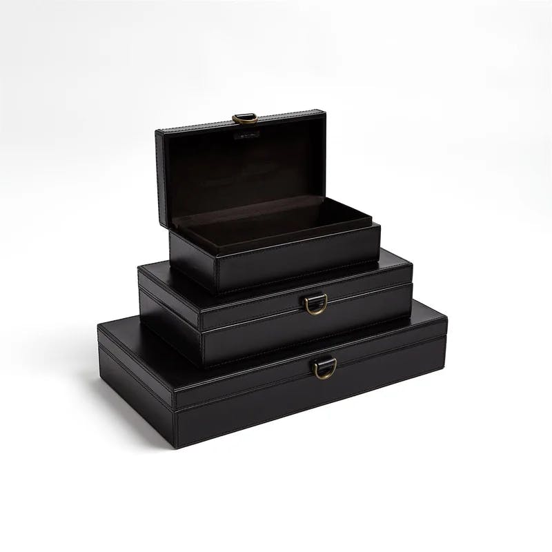 Elegant Black Manufactured Wood Lidded Box with Suede Lining