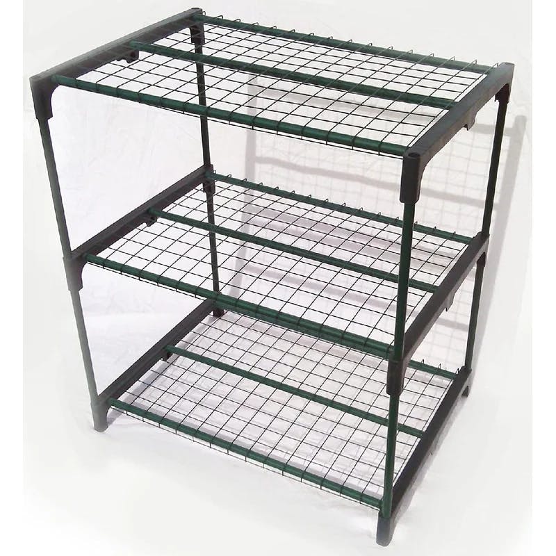 Compact Green Polyresin 3-Tier Mini Greenhouse with Removable Shelves