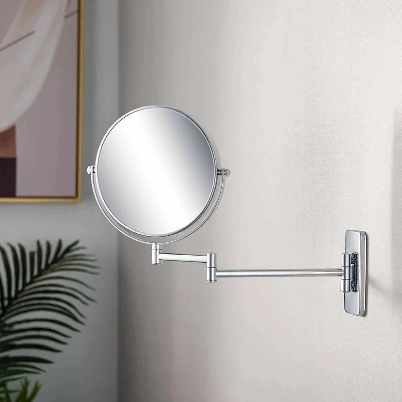 Matte Black 7.88'' Round Metal Wall Mirror with Swing Arm and Magnification