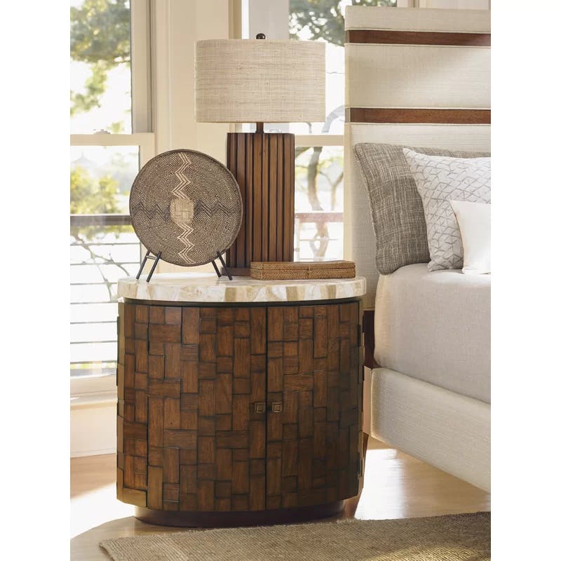 Banyan Oval Wood & Stone Accent Table in Beige/Brown