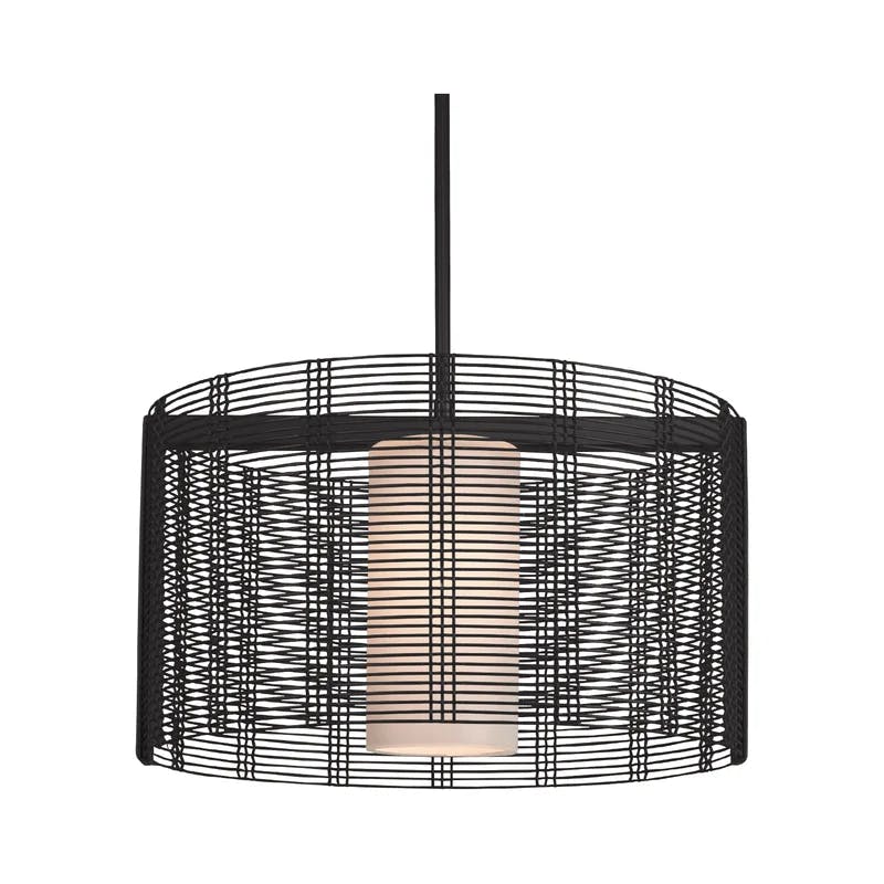 Downtown Mesh 24" Matte Black Drum Pendant with Glass Diffuser