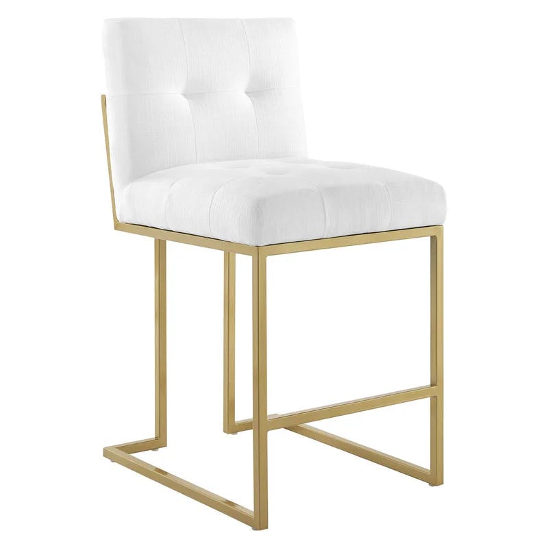 Privy Gold Stainless Steel and White Fabric Counter Stool