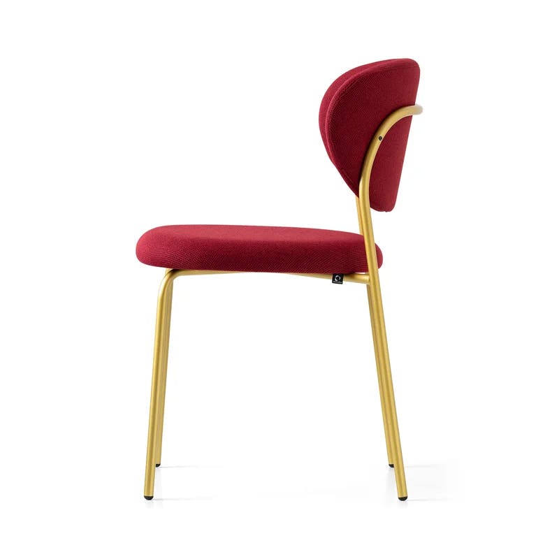 Plush Burgundy Upholstered Chair with Painted Brass Frame