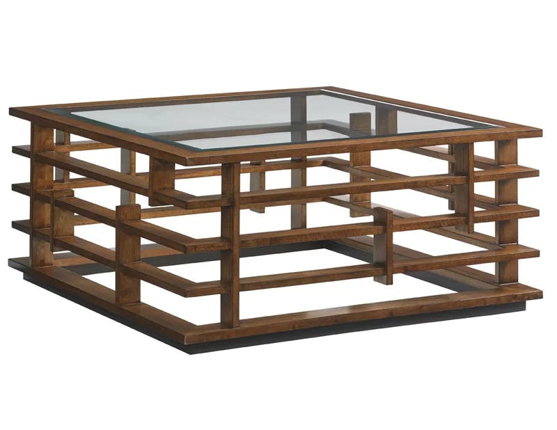 Transitional Zen Square Wood & Glass Cocktail Table - 42"