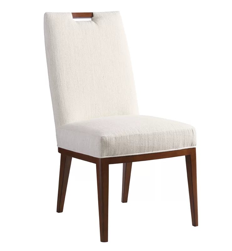Transitional Linen & Wood Side Chair in Off White