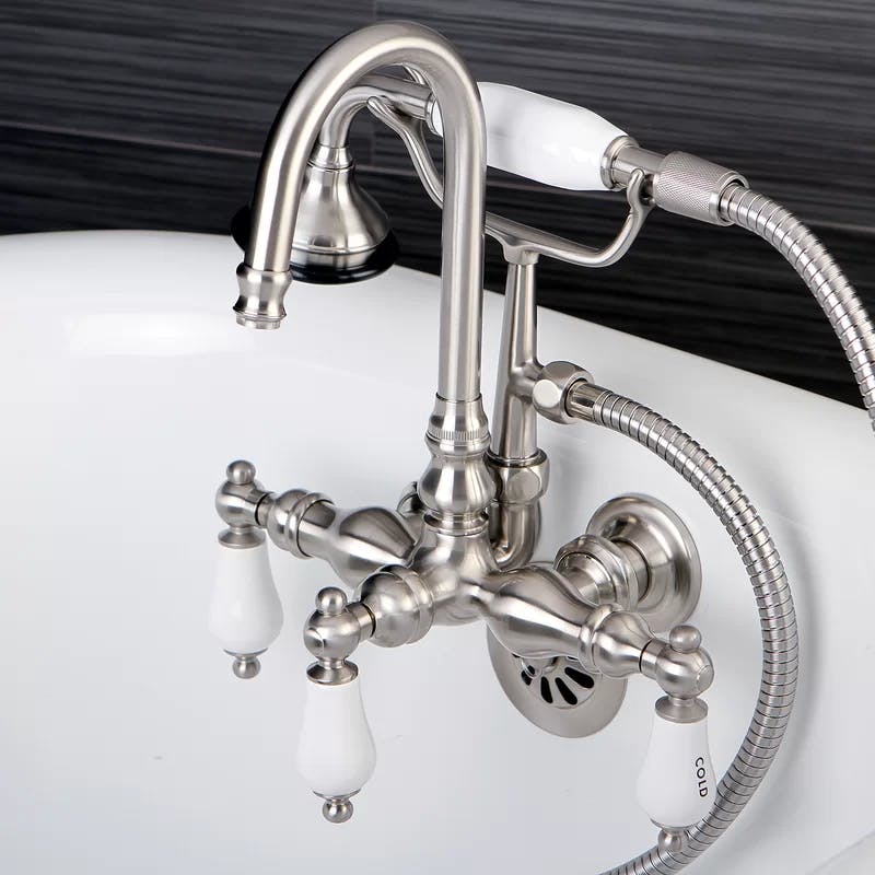 Taiwanese Traditional Brushed Nickel Clawfoot Tub Faucet with Porcelain Lever