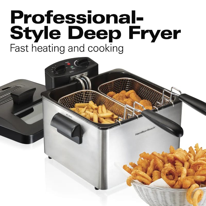 Professional-Style Stainless Steel Dual Basket 19-Cup Deep Fryer