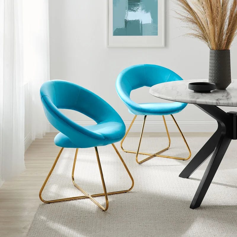 Elysian 22" Gold-Blue Velvet Upholstered Side Chair