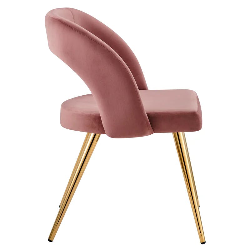 Elegant Dusty Rose Velvet Side Chair with Gold Metal Legs