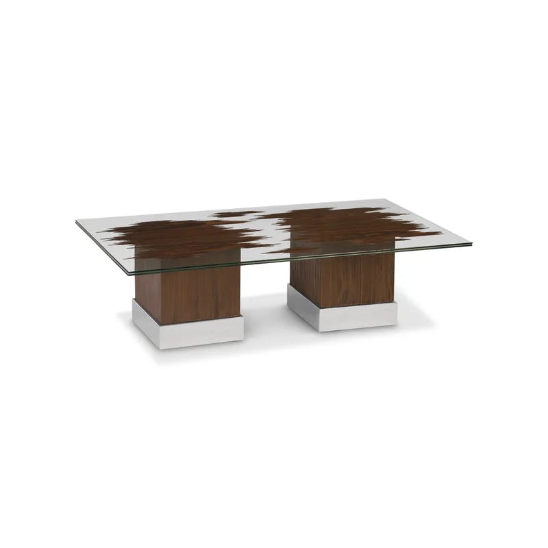 Contemporary Floating Slice 57'' Brown and Silver Coffee Table