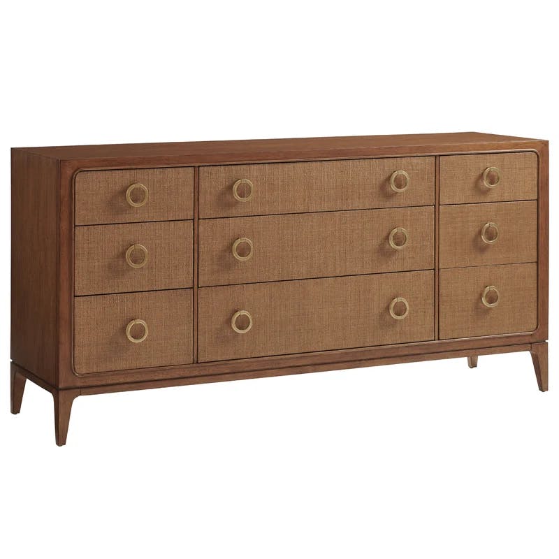 Sierra Tan Sundrenched 74" Hickory and Raffia Triple Dresser