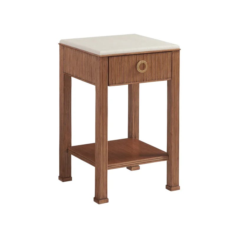 Sierra Tan Sundrenched Hickory Nightstand with Marble Top