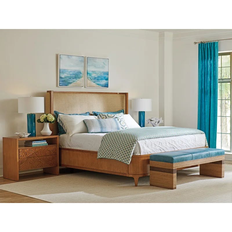 Sierra Tan King Upholstered Bed with Geometric Headboard