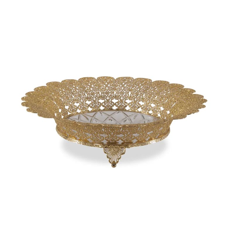 Clear Crystal Coral Engraved Bowl with Golden Rim Detail