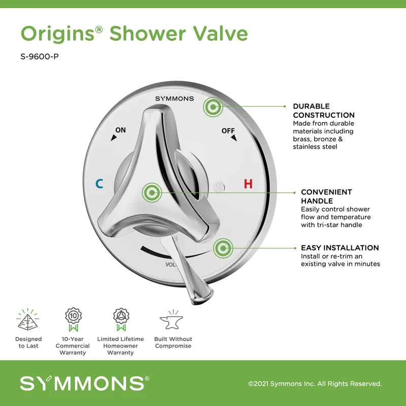 Symmons Origins Chrome Tri-Star Lever Shower Valve