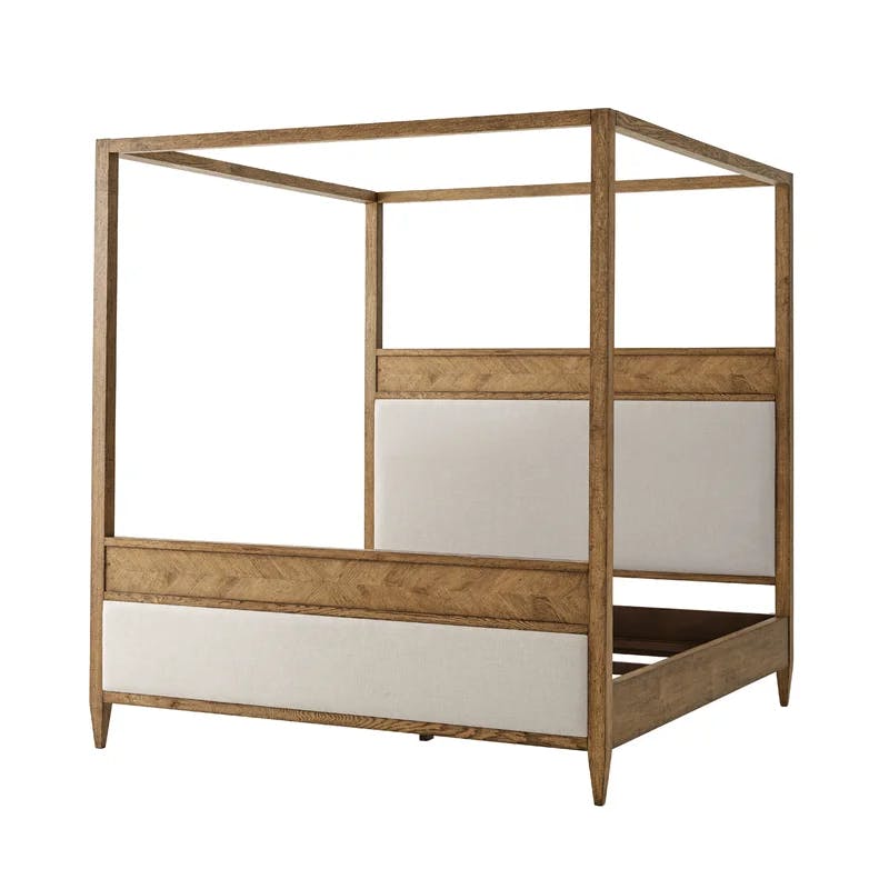 Nova Dawn Finish King Canopy Bed with Oak Frame and Upholstered Headboard
