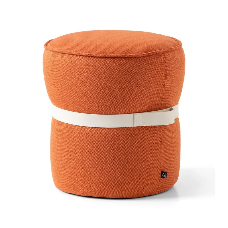 Saffron Yellow Fabric Round Pouf with Pinched-Seam Detailing