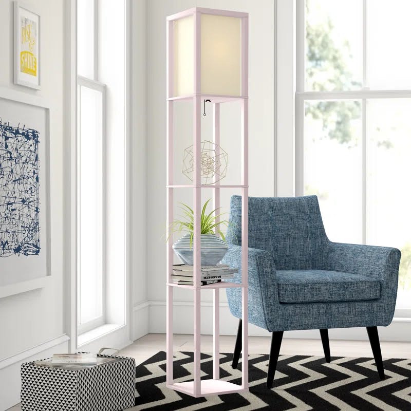 Elegant Light Pink Floor Lamp with Integrated Shelving
