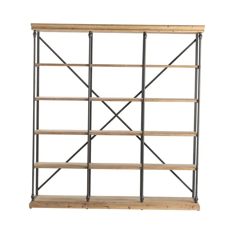 La Salle 72" Iron and Medium Brown Wood 3-Section Etagere