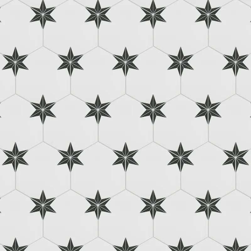 Stella Hex Nero 9"x10" Porcelain Geometric Wall & Floor Tile