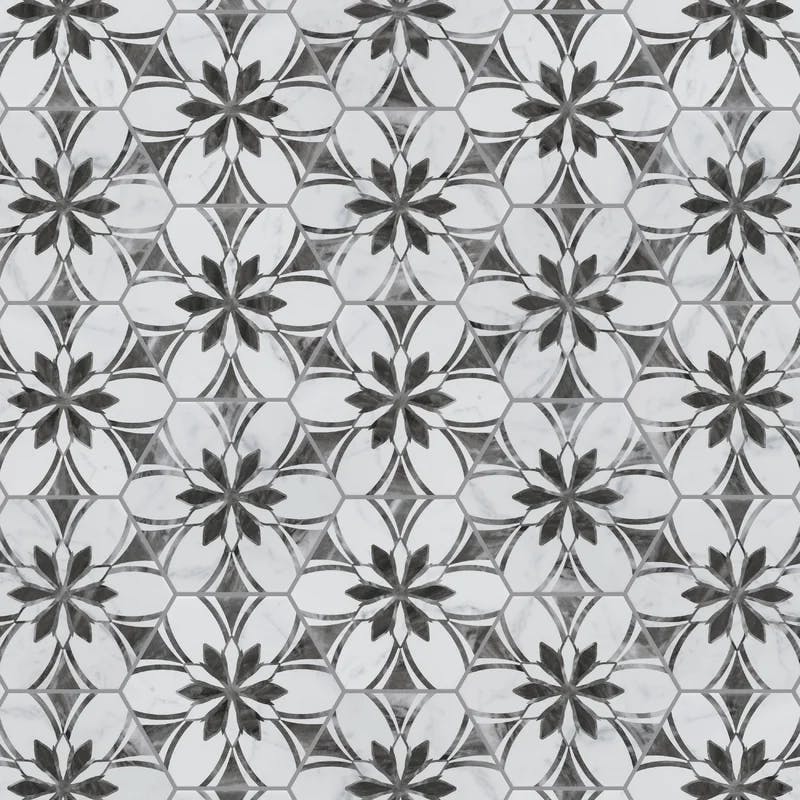 Classico Bardiglio Hex Floral 7" x 8" Porcelain Patterned Tile