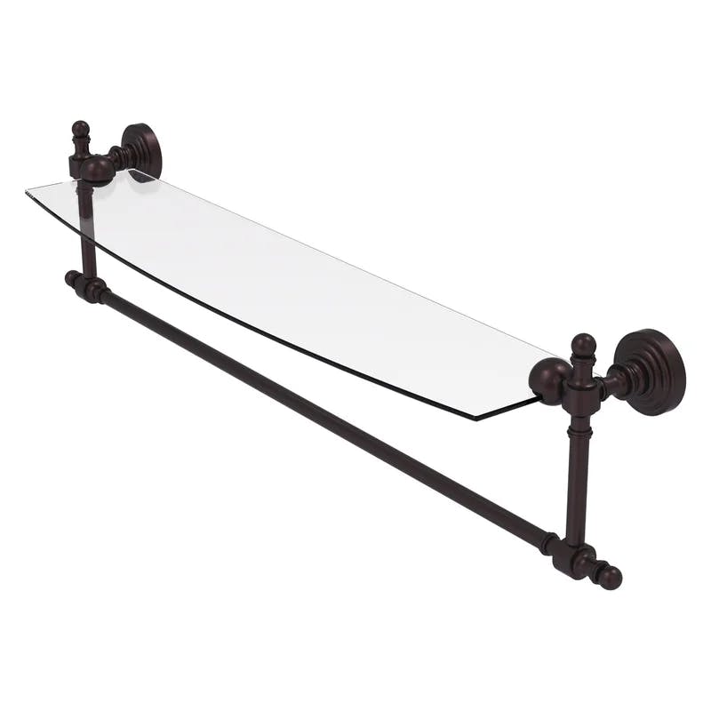 Antique Bronze 24" Tempered Glass Accent Shelf with Towel Bar