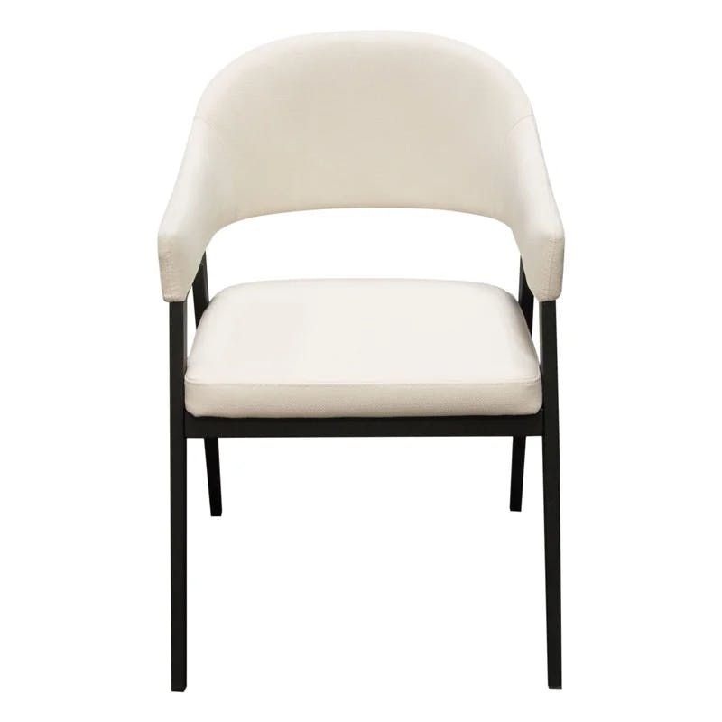 Adele Cream Polyester Upholstered Arm Chair with Black Metal Frame