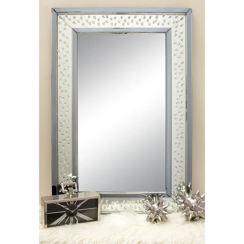 Elegant Rectangular Wood Wall Mirror with Silver Accents