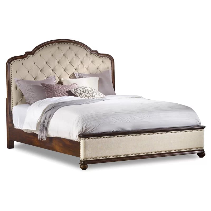 Kingston Traditional Beige King Upholstered Bed with Nailhead Trim