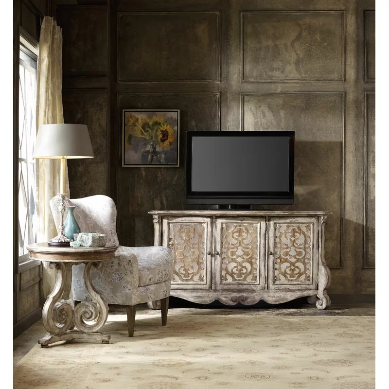 Traditional Gray-Brown Mirrored Console with Adjustable Shelves