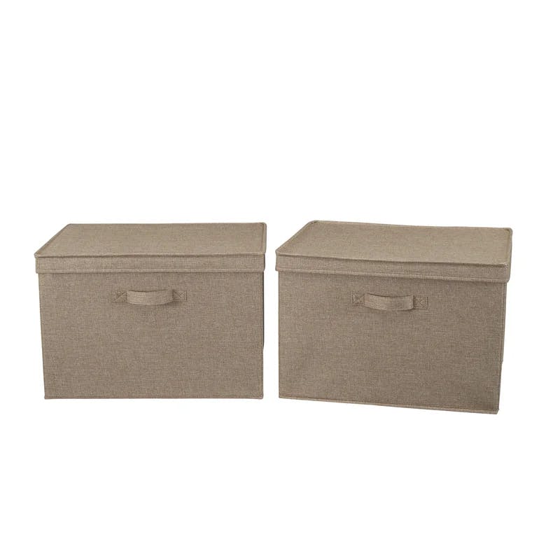 Latte Linen Wide Collapsible Storage Box with Lid, Set of 2