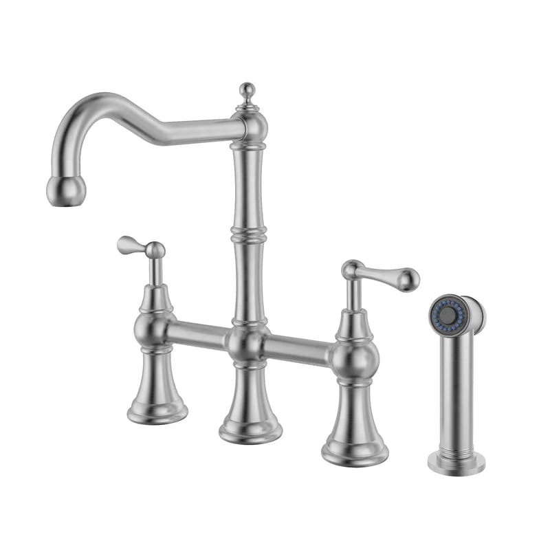 Traditional Swivel Stainless Steel Bridge Kitchen Faucet with Side Spray