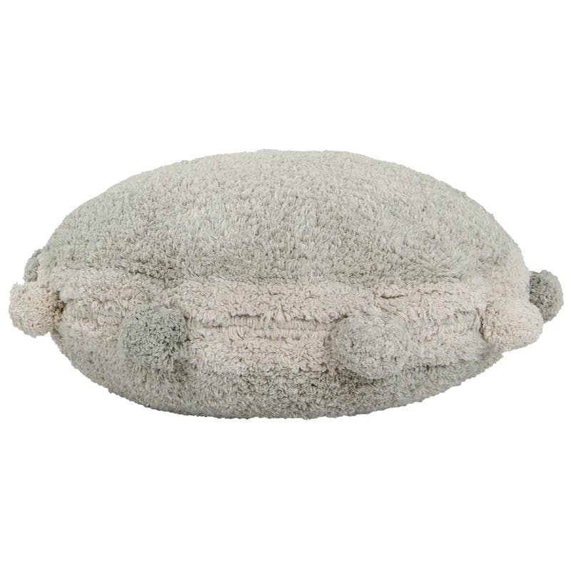 Bubbly Olive Pom-Poms Round Cotton Blend Floor Cushion